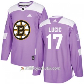Män Ishockey Boston Bruins Tröja Milan Lucic 17 Adidas 2017-2018 Lila Fights Cancer Practice Authentic